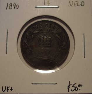 newfoundland victoria 1890 large cent vf+ from canada time left
