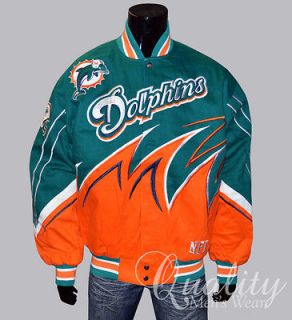 Miami Dolphins Jacket Large Cotton Twill Slash Official NFL Green 