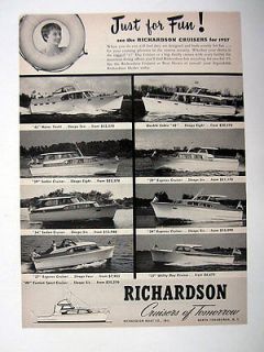 Richardson Cruisers 1957 Boat Yacht Models print Ad advertisement