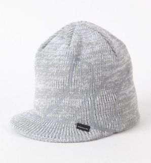   Winter Hat Cap Beanie Brim Light Grey & White Snowboard One Size New