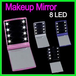   Beauty Mini Pocket Mirror 8 LED Light Lamps DIY Portable Compact