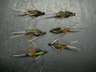 TRU   FLY HANK ROBERTS MAY FLY WOVEN BODY OLIVE 6 FLY FISHING FLIES 