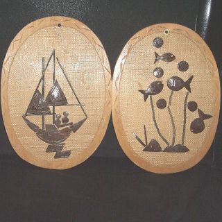 Two 6x9 Hand Crafted Sail Boat & Fish Wall Hanging Philippines 