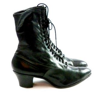   Ladies Black Leather Boots Titanic Era WellMade Size 7.5 W/ Heel