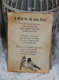 LOVE BIRDS Wedding ​Wish Poem Birdcage ​Vintage Style Unique T 