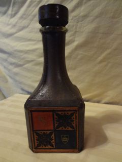  Italian Decorative Brown Leather Wrapped Glass Liquor Decanter Bottle