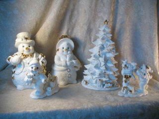 2000 Grandeur Noel Porcelain Snowman Family Display Set with Box