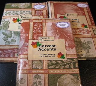 FLANNEL BACK VINYL HARVEST ACCENTS  TABLECLOTHS ASSORTED SIZES  NEW