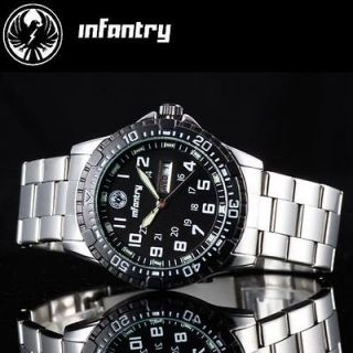 INFANTRY Mens Luminous DATE&DAY 24H Quartz Army Watch Stainless Steel 
