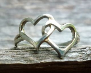   Sterling Silver Hearts Two Interlocking Band Ring Size 6 1/4 Signed
