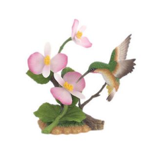ANDREA BY SADEK Porcelain Hummingbird w/ Pink Begonias Figurine / Bird 