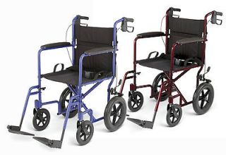 Medline BLUE Transport Chair Wheelchair with 12 Wheels and Hand 