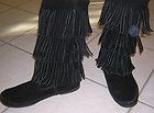 MINNETONKA Womens 6 Black Suede Leather 3 Layer Fringe Boots $150 