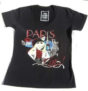 NWT  Muppets Miss Piggy Paris Black Shirt Womens