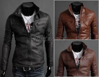 JJ Vintage Mens Sexy Zip PU Leather Motorcycle Jacket Short Coat M L 