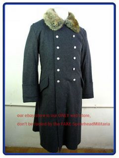 WW2 German Luftwaffe Officer Blue grey Wool Fur Lined OverCoat