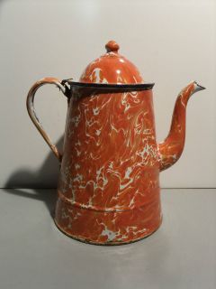 rare antique red orange granite coffee pot graniteware time left