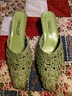 Coldwater Creek Womens Shoes Size 7.5M Lime Green Lace Fabric Slides 