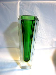 Stunning Vintage Tapered Sommerso Murano Art Glass Vase Prism Italy 12 