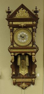 rare 1904 ansonia antique hanging oak case wall clock time