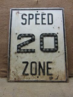 Vintage 20 mph Speed Zone Street Sign w Glass Marbles Old Antique 