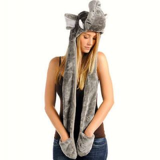Fashion Plush Warm Faux Fur Animal Hoodie Beanie Hat With Long Pocket 