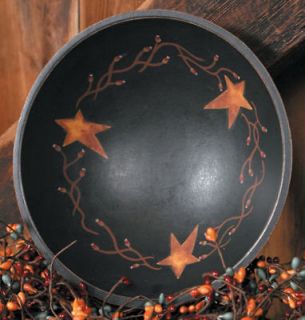 primitive wooden painted star and berry vine black bowl expedited
