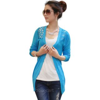 Long Sleeve Flossy Lady Girl Floral Hollow Knitting Cardigan Sweater 