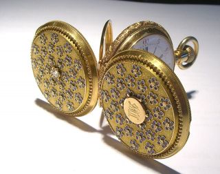 Antique Justis Armiger 18k Gold Diamond Enameld Pocket Watch