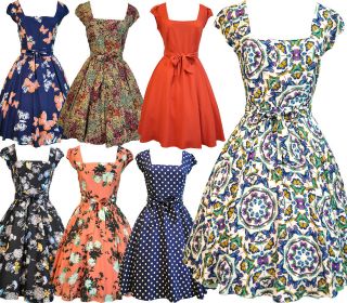 LADY VINTAGE SWING DRESS in 22 DIFFERENT PRINTS *50s ROCKABILLY RETRO 