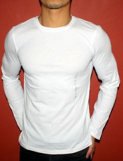   EXCHANGE MUSCLE SLIM FIT PIMA LONG WHITE SLEEVE T SHIRTS MENS XS