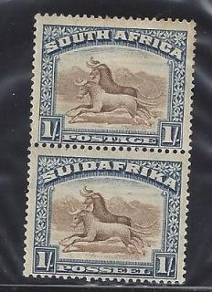South Africa 43 Mint Hinge 1 Shilling Dl Blue & Yellow Brown, Pair
