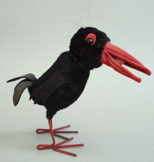  Mohair HUCKY Raven Crow Bird Big 17 cm ID button 1960s metal legs HTF