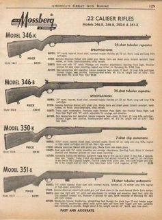 1961 mossberg model 346 350 351 22 rifles print ad