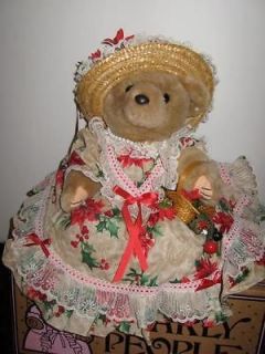 Bearly People 12 Christmas Holiday Bear in Pointsettia dress w 
