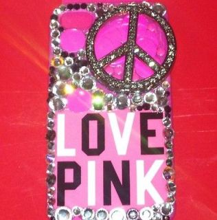Bling Crystal Peace Sign Victorias Secret Love Pink Iphone 4/4S Phone 