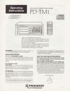 Pioneer PD TM1 Multi Play CD Player Original Owners Manual 1991