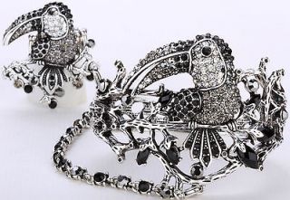 Black gray crystal toucan slave bracelet ring set 1;buy 10 items free 