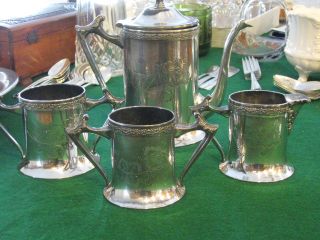 ANTIQUE POOLE SILVER CO. TAUNTON MASS. SHEFFIELD 4 PIECE ENGRAVED 
