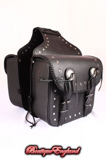 SD10 DYNA Black Studded Motorcycle Motorbike Panniers Leather Saddle 