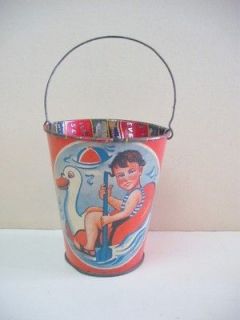portugal beach sand tin toy pail bucket 50s from portugal