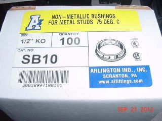 BOX OF (100) ARLINGTON SB10 SNAP IN PLASTIC BUSHINGS FOR 1/2 KNOCK 
