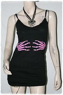 Neon P!nk Hand Bones Metal Rock Punk DIY Sexy Cami Tunic Top Dress 