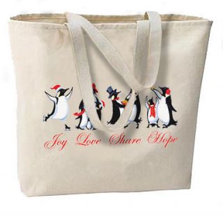 Holiday Penguins NEW Oversize Canvas Tote Bag Free Ship USA Christmas 