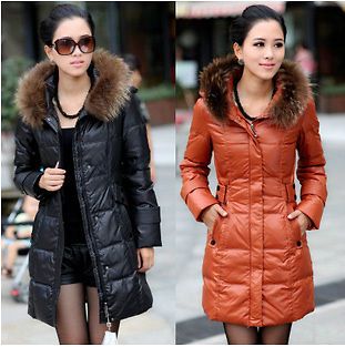 Womens Fur Hooded Down Coat Winter Parka Belted Slim Winter Long 
