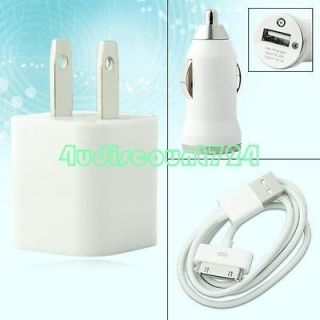 AC HOME WALL & CAR CHARGER USB DATA CABLE FOR IPOD TOUCH IPHONE 3GS 4 
