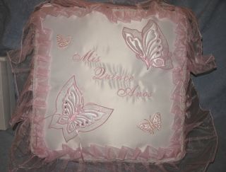   Pillow   white/Pink with Butterflies   Mis Quince Anos    NIB