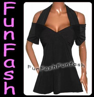 QJ1 FUNFASH GOTHIC BLACK HALTER TOP SHIRT BLOUSE CLOTHING Plus Size 1X 