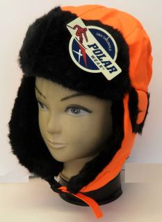 NWT Adult Aviator Faux Fur Blaze Orange Hunting Winter Cap Hat
