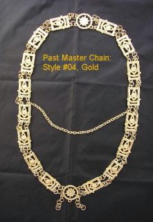 Gold #04 Past Master Chain Collar Masonic Fraternal Regalia Mason 